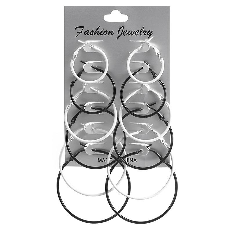 European & American Retro Punk 6 Pairs of Colorful Earrings Set белого круга