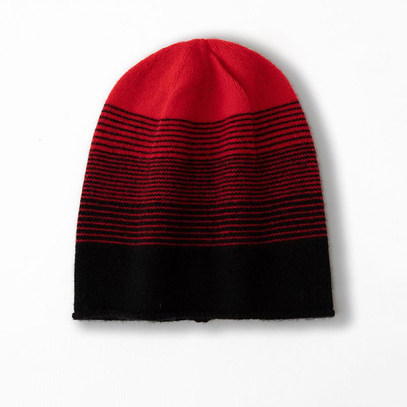 

Cashmere Autumn and Winter New Style Women s High End Color Matching Gradient Thickened Warm Fashion Knitted Casual Baotou Hat one size
