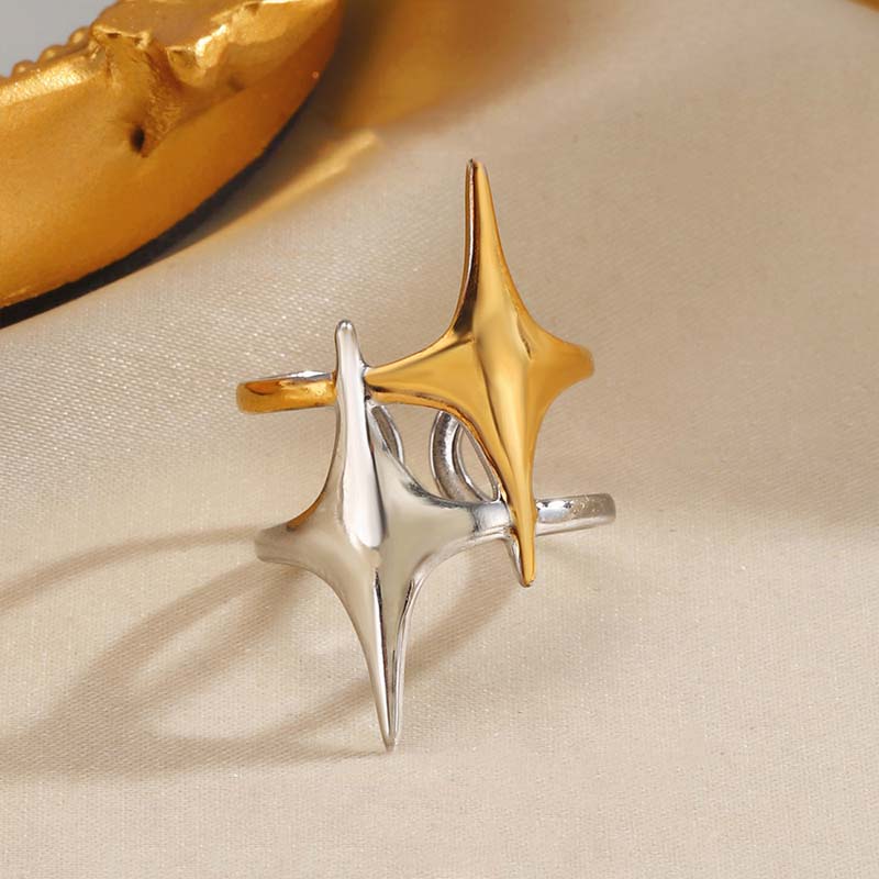 Stainless Steel Gold Silver Color Geometric Open Rings for Women Vintage Metal Star Personality Finger Rings Jewelry Party Gifts