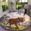 1pc Office Carpet, Stylish Tiger Chair Rug, Living Room Printed Round Rug, Home Chair Floor Mat
