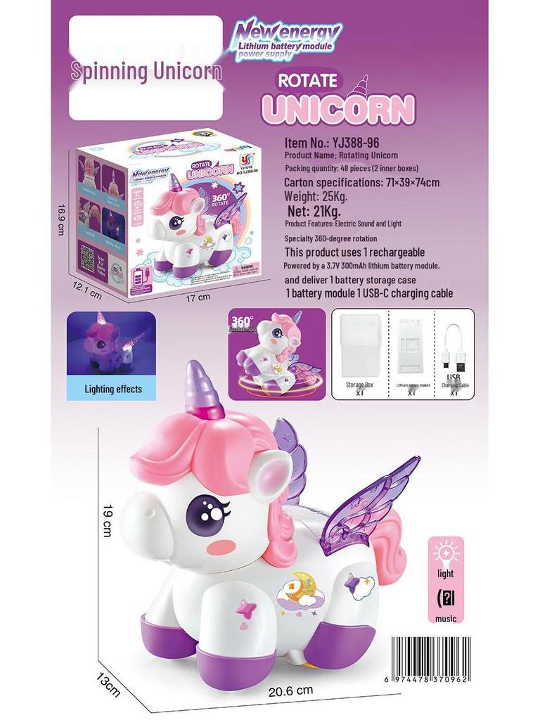 Unicorn Toy for Girls: Rechargeable Rotating Electric Light-Up with Music