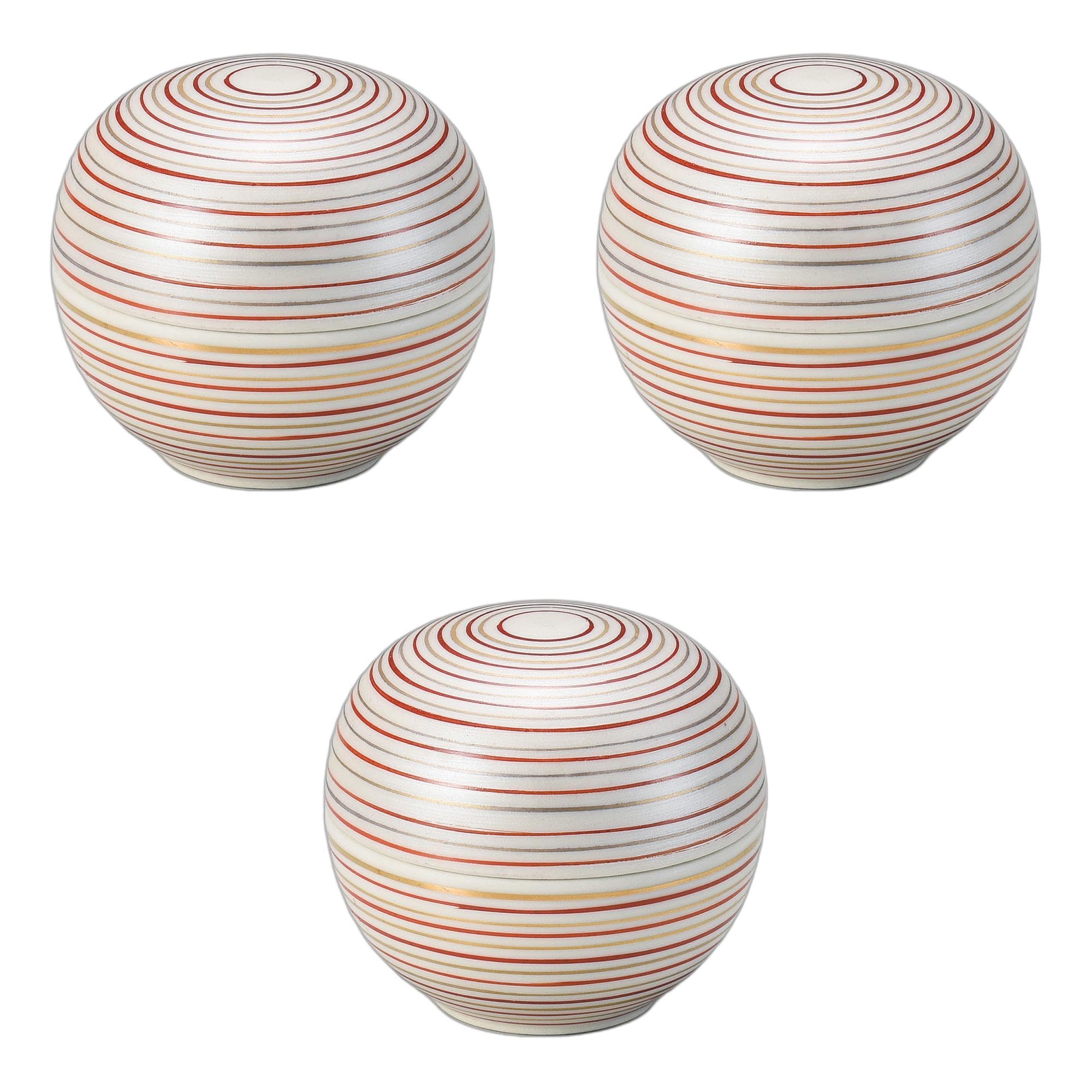 

Setomonohonpo Set of 3 Vermilion Gold Striped Delicacy Containers with Round Lids x Delicacy Ceramics (Setomonohonpo) [6.5 6cm]