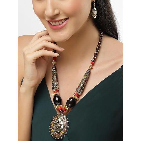 Fashion Latest Stylish Traditional Tibetan Pendant Necklace Jewellery Set for Women