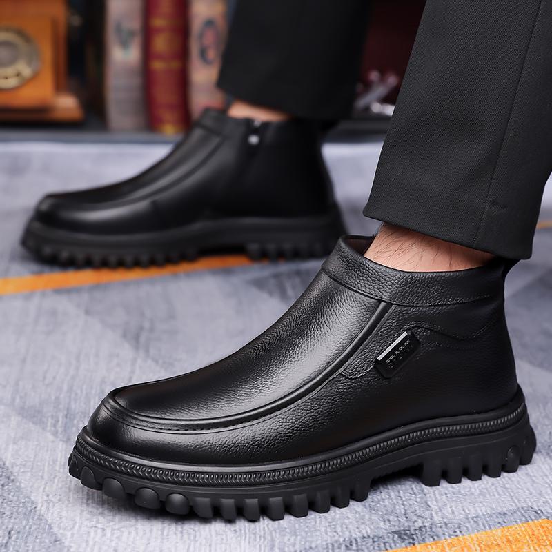 Fashion Pu Leather Casual Shoes Leisure Walk Men's Ankle Boots Stylish Brand Male Driving Shoes Warm Winter Botas Business Dress Boots