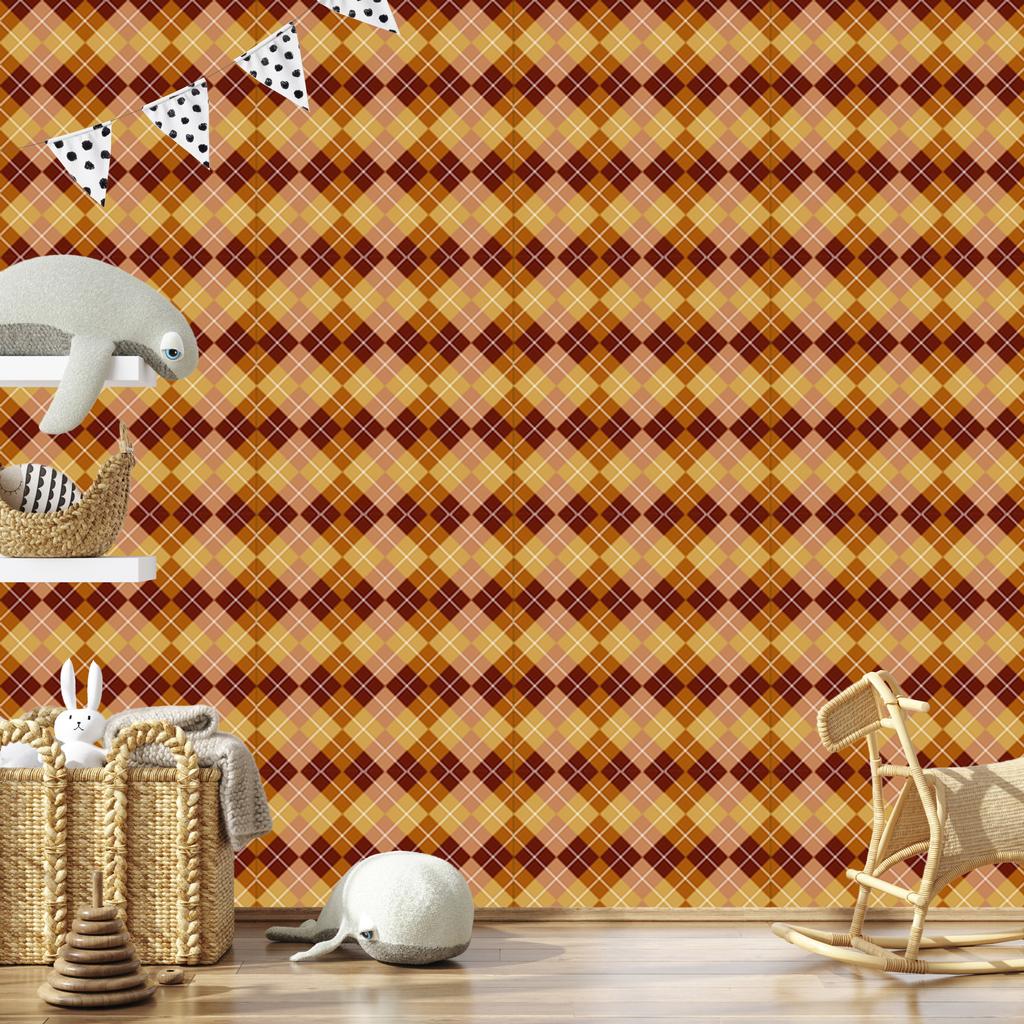 Autumn Plaid Wallpaper Orange, Gold, Red and Burgundy 50x1000