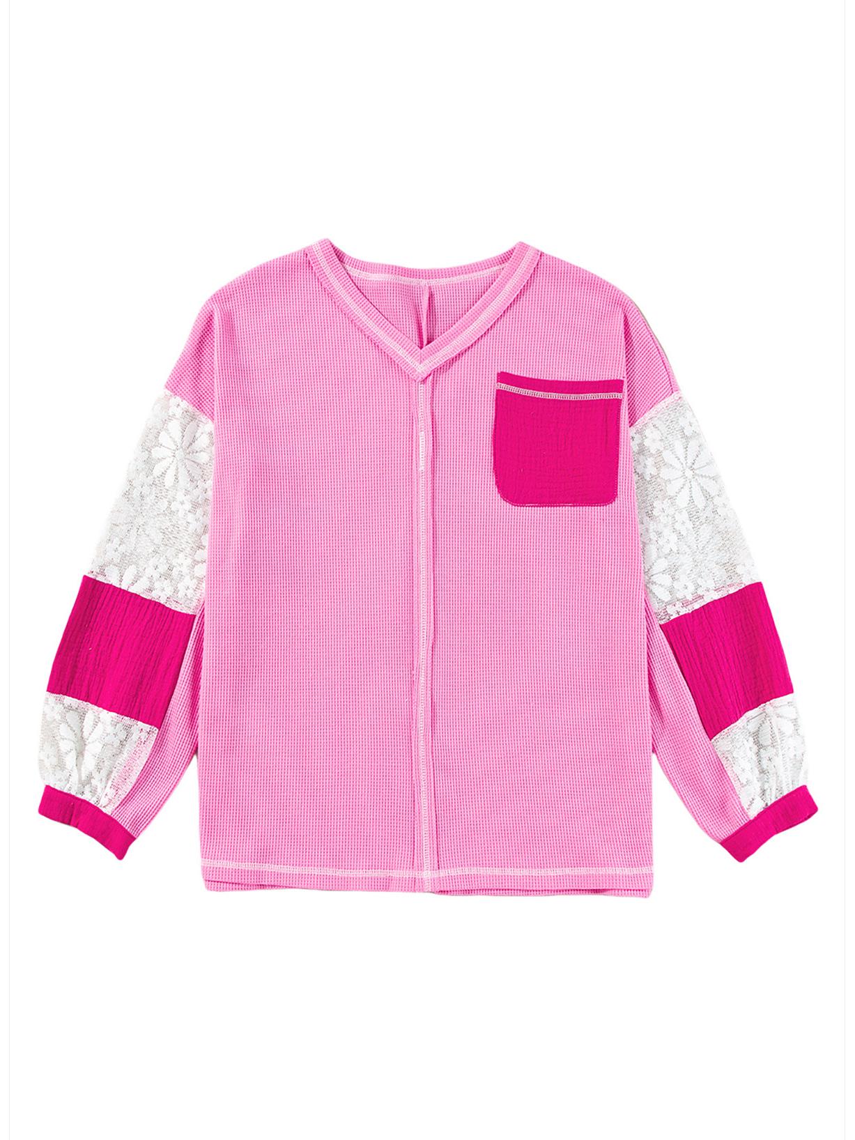 

Shiying Осенний свитер с V-образным вырезом, длинным рукавом, с цветными блоками, женский M розовый