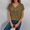Women's Spring and Summer Zipper Short Sleeve Fake Pocket Pullover T-shirt Loose Top