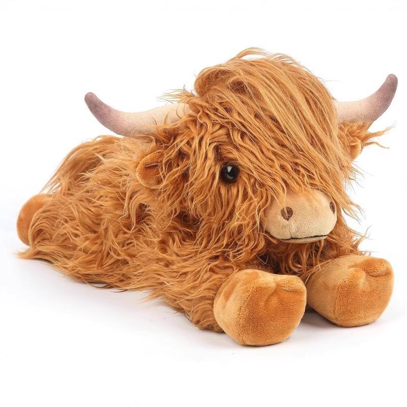 Highland Cow Plush Toy Fluffy Longhair Stuffed Animal Cute Soft Model for Kids Gift 30cm