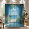 Ocean View Window Shower Curtain Blue Curtains And Flowering Vines Beach Scene Coastal Bathroom Decor Waterproof Non-Toxic