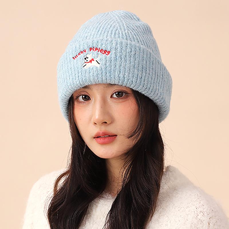 Korean version ins cute embroidered knitted hat puppy wool hat thickened warm hat female simple versatile show small face
