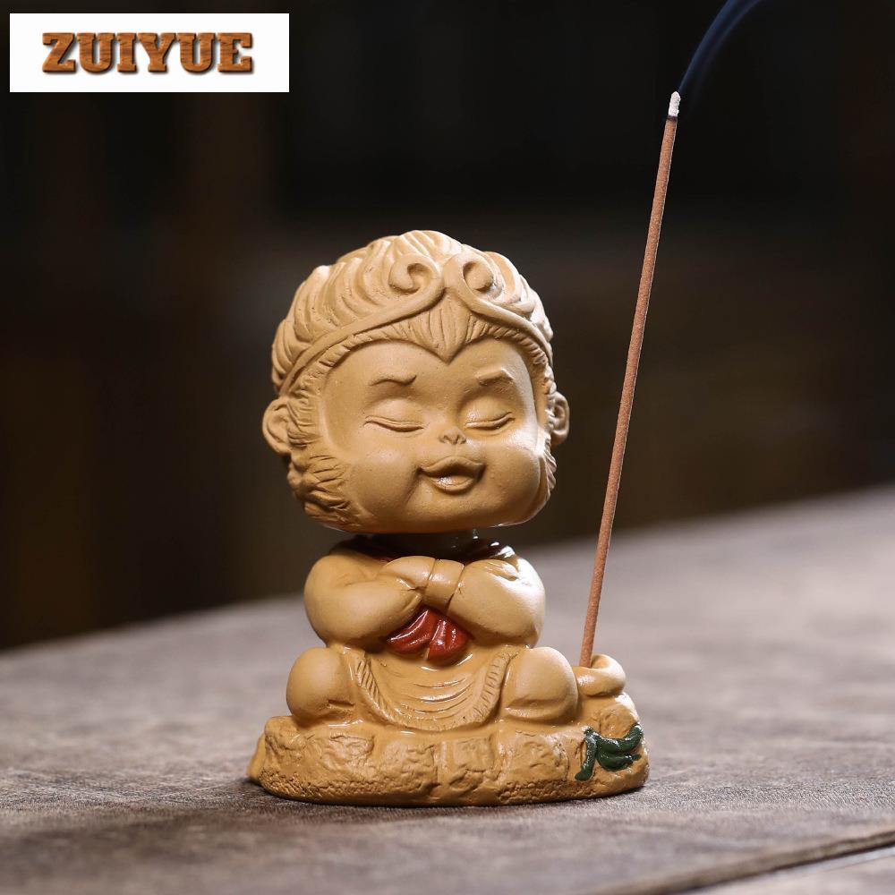 Yixing Zisha King Sun Wukong Monkey Incense Holder Tea Pet Handmade Tea Sculpture Tea Figurine Play Toys Tea Statue Ornaments