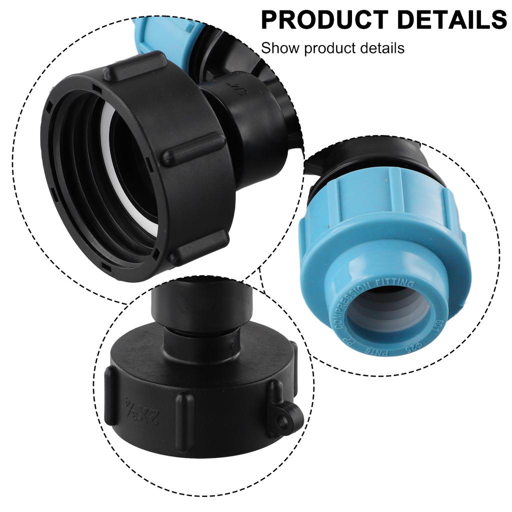 S60X6 Garden Coarse Thread IBC Tank Adapter Connector For 20/25/32mm PE Fittings Three-way Outlet Straight-through Valve
