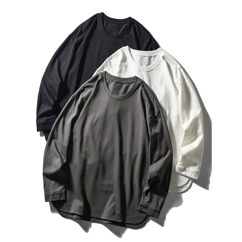 Amei Kaji Heavyweight Pure Cotton 320g Long-Sleeve T-Shirt for Men, Spring and Autumn Loose Mountain Style Base Shirt, Export All-Cotton Tee