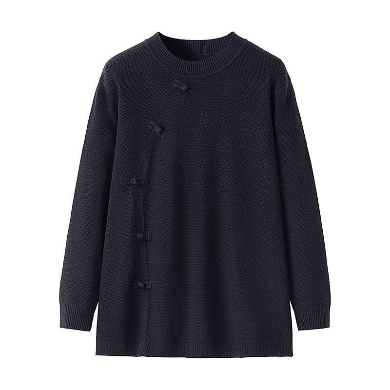 Warm Knitted Plus Size Round Neck Sweater for Middle-Aged & Elderly Women - Fashionable Autumn/Winter Top