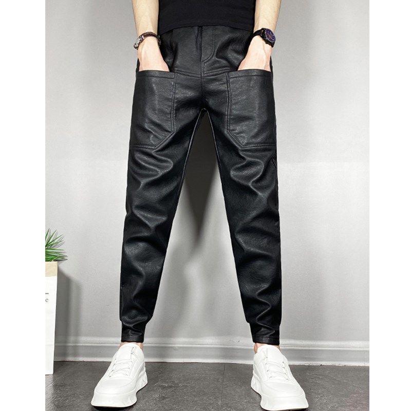 Winter Men's Plus Velvet Thick Motorcycle PU Leather Pants - Black Warrior Windproof Waterproof Warm Trousers.