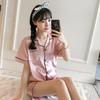 Women's Ice Silk Short Sleeved Shorts Pajama Set Imitation Silk Lapel Cardigan Home Clothes Lightweight And Breathable Two-piece Set