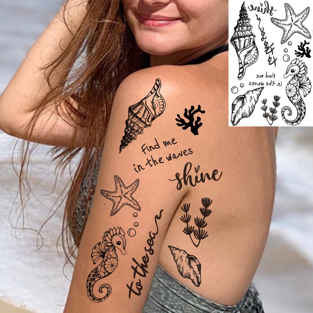 1 Sheet Ship Anchor Crescent Totem Rose Temporary Tattoos For Adult Hands Neck, Fake Tattoo Sticker Long Lasting Realistic Tatoo