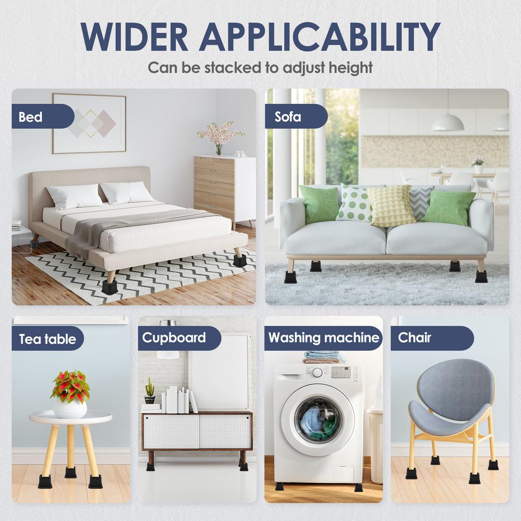 4Pcs Chair Feet Riser Furniture  Heightening Foot Pad Anti Slip Bed Sofa Chair Table Feet New Wear Resistant Steel Support Riser