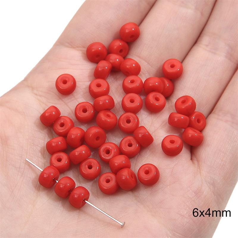 Glass Red Transparent Solid Color Round Beads Crystal Beads Wheel Beads Bamboo Beads Handmade String Bracelet Necklace Jewelry Lovely Colour