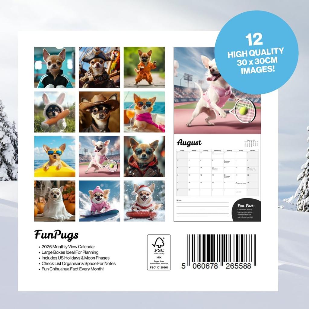Chihuahua Calendar 2026 - Large 12 Month 2026 Wall Calendar - Month to View Dog Wall Planner Made by Fun Pets