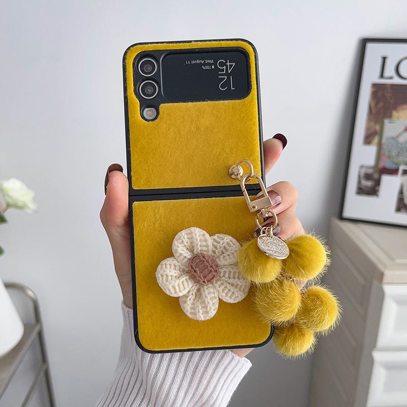Samsung Galaxy Z Flip 3/4 Mink Plush Sunflower Pendant Folding Screen Protective Case