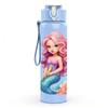 1pz Sirena Oceano Cartone Animato Arte 750ml Colore Plastica Borraccia Sportiva Tappo a Vite con Cannuccia Anti-perdita Adatta per Sport Ufficio Uso Domestico