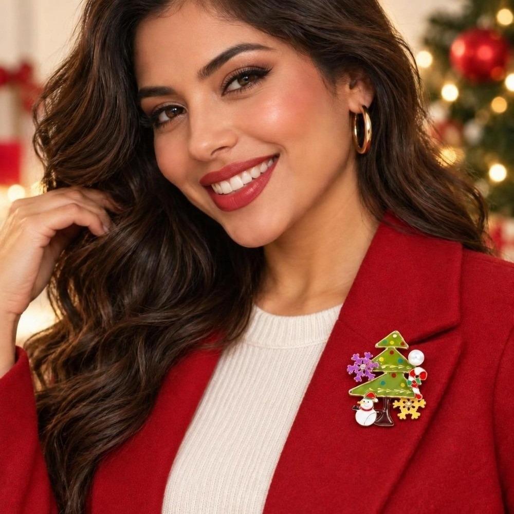 Zinc Zinc Alloy Christmas Tree Brooch Shiny Xmas Holiday Jewelry Festive Lapel Pin Xmas Gifts