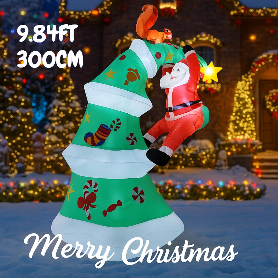 9.84FT Inflatable Toy Christmas Tree Decoration Set Santa Elf Penguin Xmas Yard Supplies LED Lit Xmas Home Ornament Festive Gift