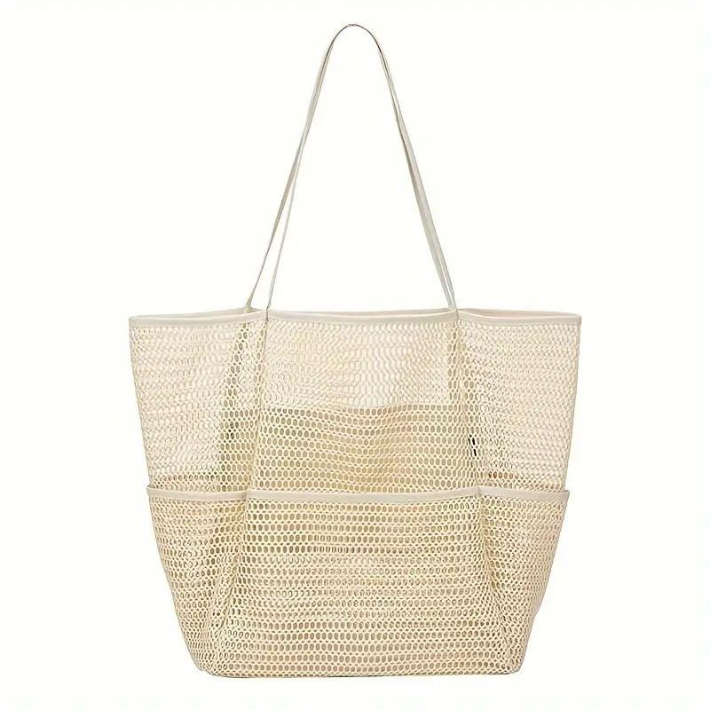 Cross-Border Double Layer Mesh Beach Bag for Toiletries and Swimming Gear бежевый