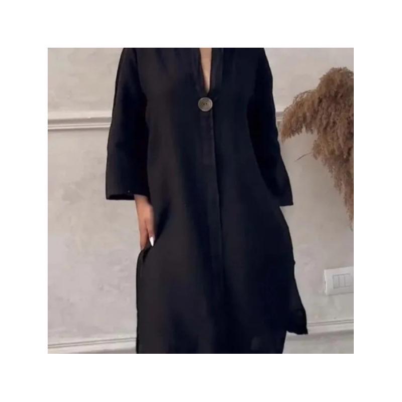 Southeast Asia TEMU Cross-border Black Solid Color Long Dress
