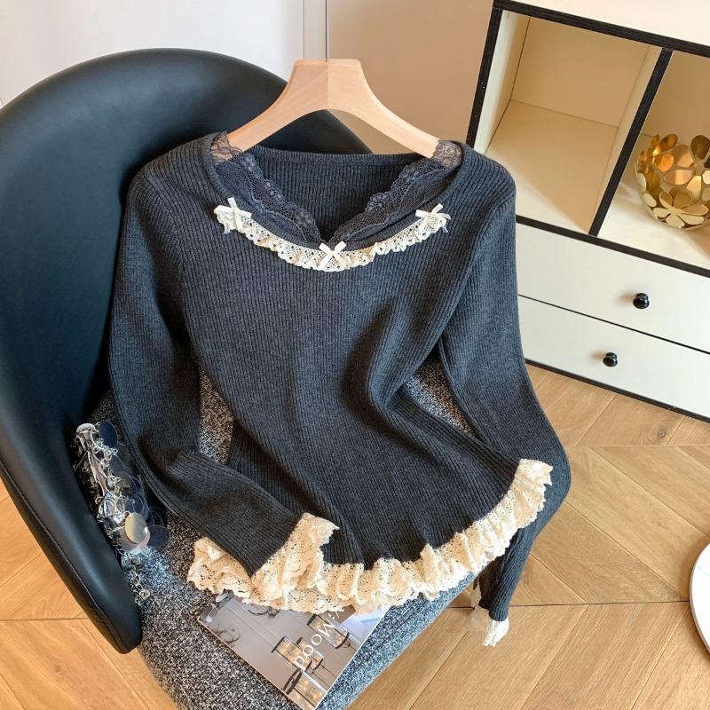 Lace knitted sweater women's inner fit autumn and winter new high-end thickened sweater slim and thin bottoming shirt top