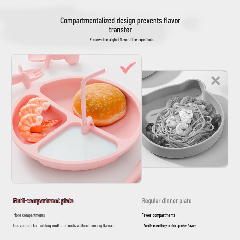 Silicone Suction Cup Placemat & Divided Plate Set for Babies & Toddlers - Includes Fork & Spoon, Food Grade & Heat Resistant.