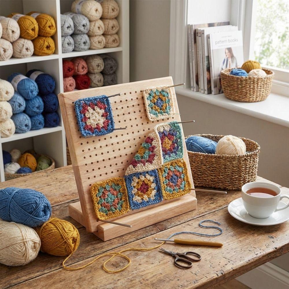 DIY Crochet Blocking Boards Square Wooden Knitting Blocking Mat 10/15/20cm with Base and Rod Pins Pottery Clay Base Plug Board