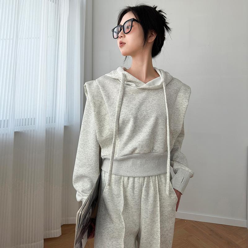 Sports and Leisure Suit Women's Early Autumn Korean Version of Lazy Wind Knitted Hooded Sweater Coat Wide-leg Pants Two-piece Suit