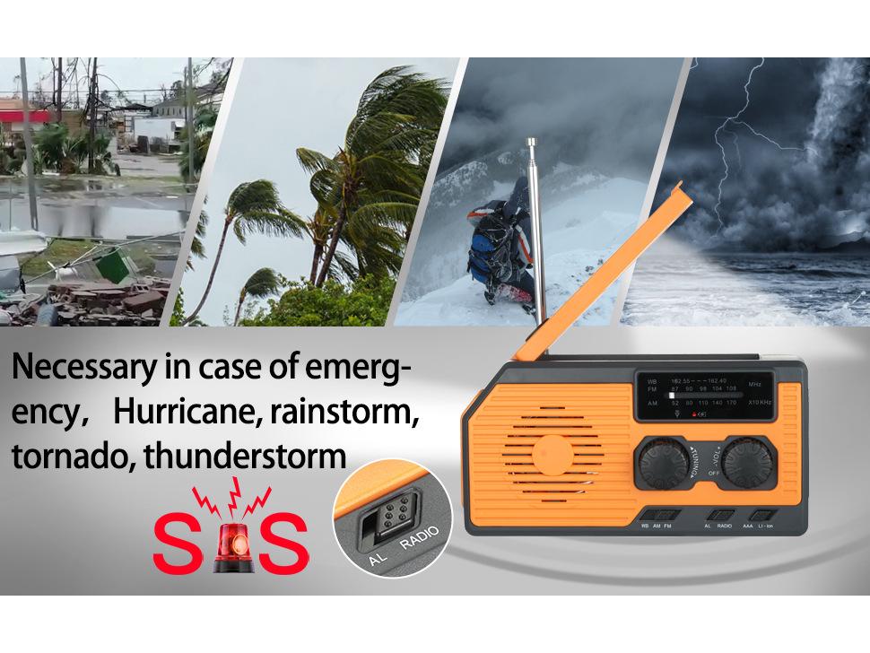 Solar Hand-Crank Emergency NOAA Radio with 5000mAh Power Bank and Power Display