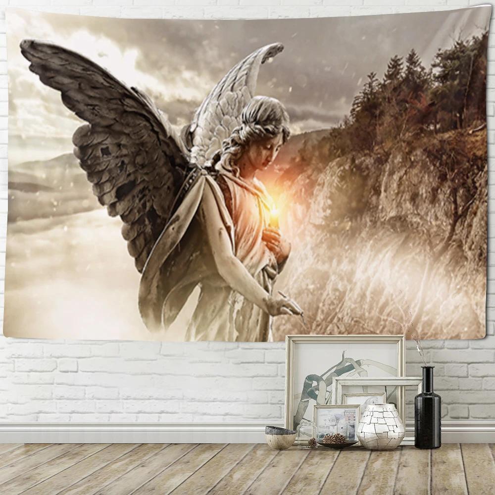 Blanket Art Hanging At Home Living Room Bedroom  Decor Vintage Mural Plaster Angels and Demons Wall Tapestry