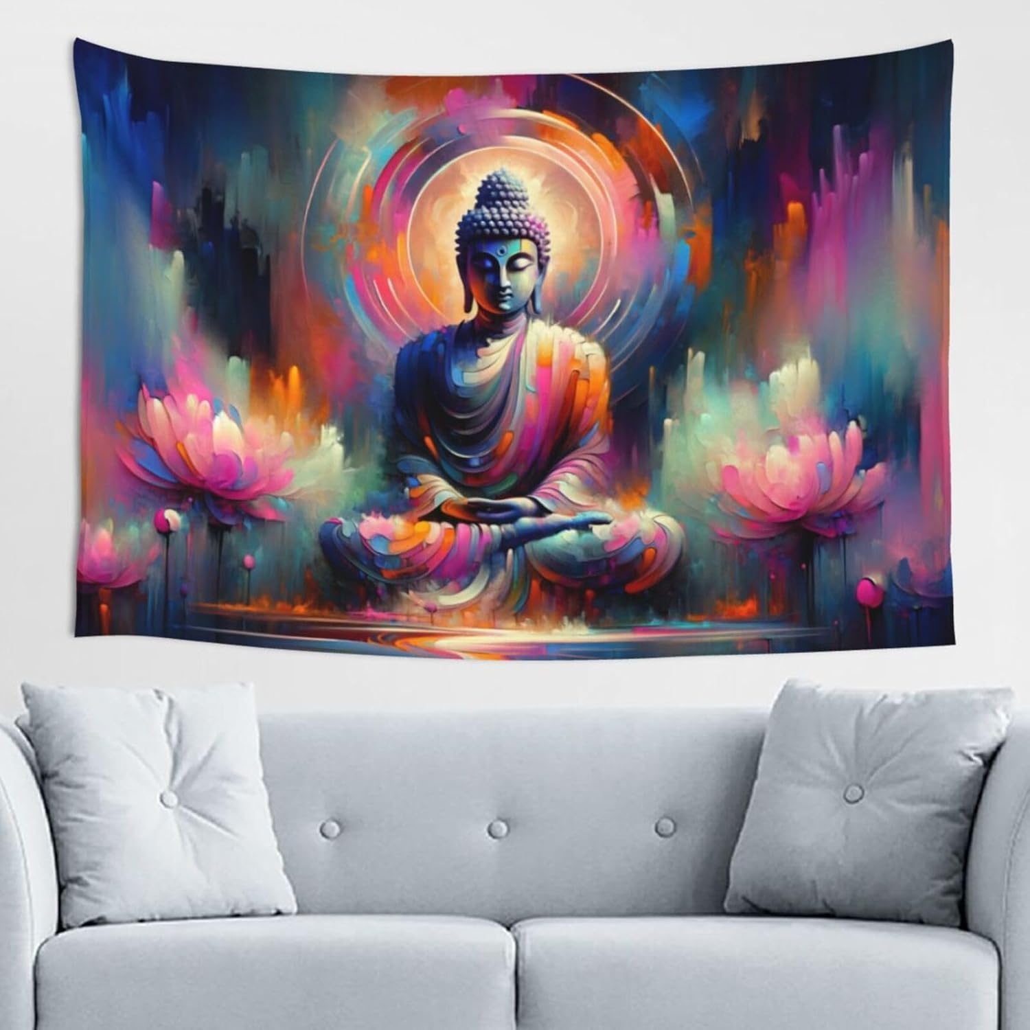 Zen Tapestry Buddha Tapestry Spiritual Meditation Wall Hanging Buddhist Wall Art Zen Lotus Flower Tapestries For Bedroom Living 74x94cm(29x37in)