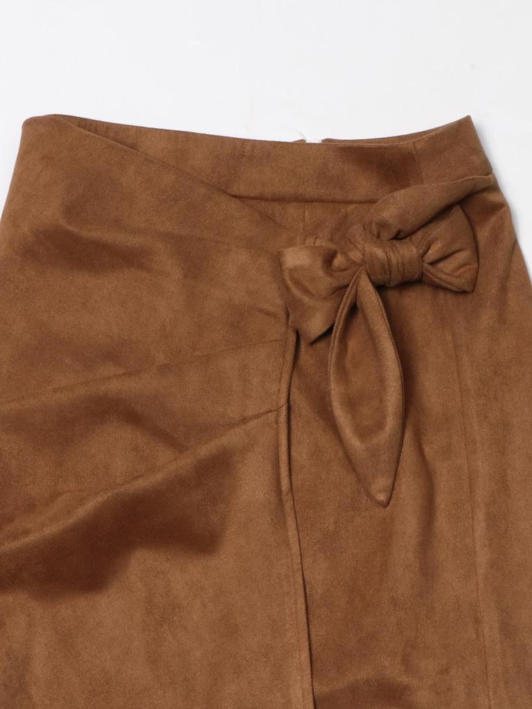 Elegant Women's Suede Skirt with Lace-up Knot - Solid Color, Spring/Autumn Collection