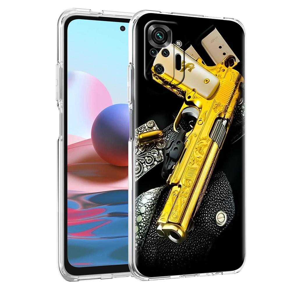 Handgun Gun BUllets Transparent Phone Case for Redmi 10c Note 11 11T 8A 9A 9C 8 9 10 K40 Plus 12 Pro 4G Soft Cover Shell Capas