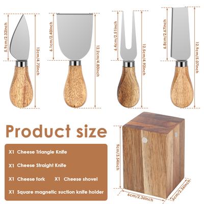 Cheese Cutter Set 4 Stainless Steel Cheese Cutter Utensils with 1 Magnetic Acacia Wood Holder Charcuterie Board Accessories