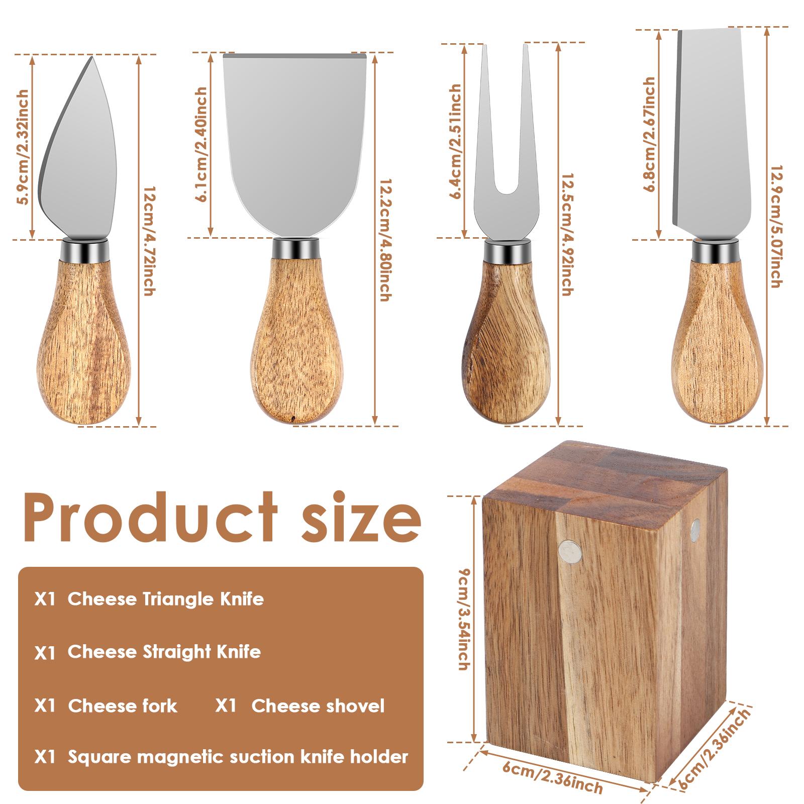 Cheese Cutter Set 4 Stainless Steel Cheese Cutter Utensils with 1 Magnetic Acacia Wood Holder Charcuterie Board Accessories