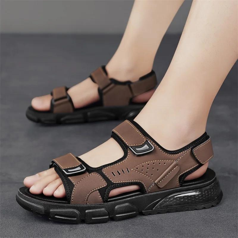 Men's Sports Sandals Summer New Outdoor Breathable Wear-resistant Soft Soled Beach Shoes Comfortable Lightweight Roman Shoes