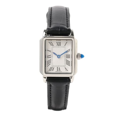 

Demi-Luxe BEAMS Square Embossed Leather Watch II for Women, Black x Silver, One Size