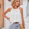 Sommer Ärmellose Halfter Pullover Bluse Frauen Lose Elegante Casual Shirt Für Frauen Mode Gefaltetes Festes Tank Top Blusas 26287
