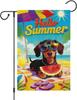 Hello Summer Sea Beach Dog Garden Ag 12x18 Inch Double Sided Outside, Dachshund Hello Summer Yard Sign Seasonal Holiday Ou GGO
