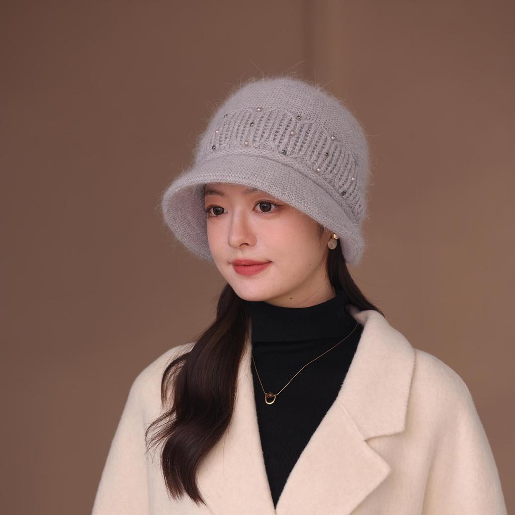 Autumn and Winter Warm Rabbit Fur Hat Women's Middle-aged and Elderly Cold-proof Ear Protection Hat Fashion Knitted Hat