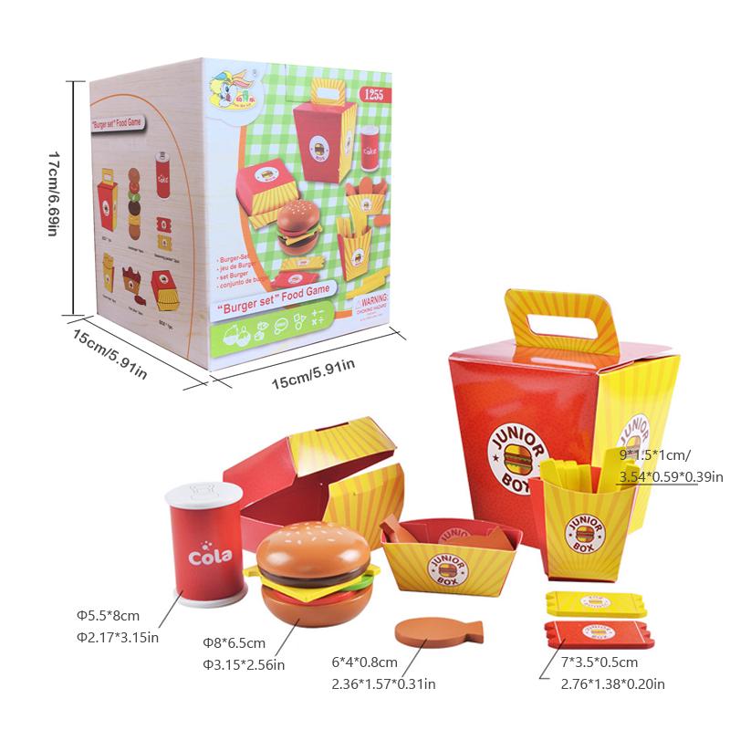 Children's Simulation Food Toy Set, Wooden Simulation Burger, Fries, Wooden Blocks, Role-play, Kitchen/shop, Early Learning Toys
