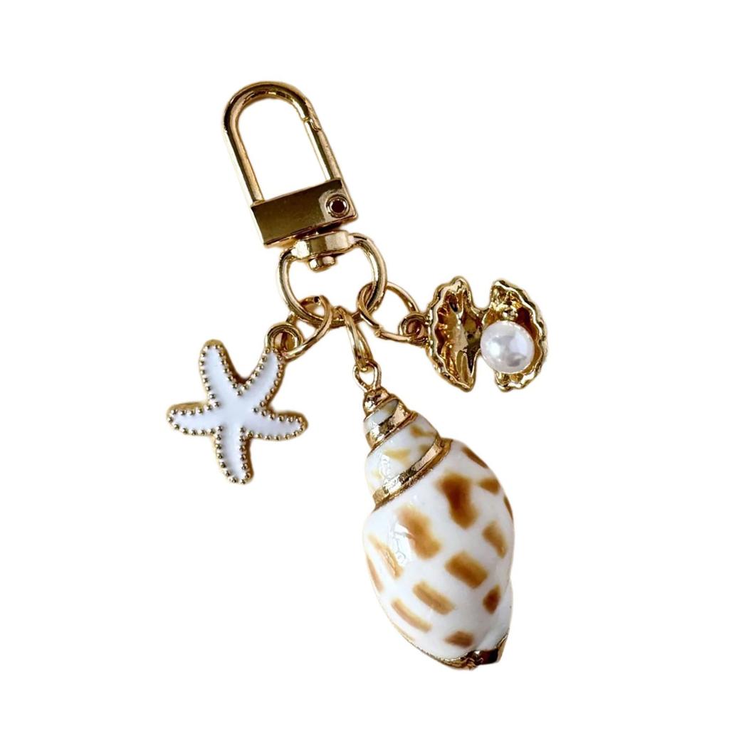 Conch Starfish Pearls Pendant Keychain Lightweight Versatile Purse Accessory Handmade Gift For Ocean Lovers