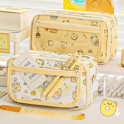 Little Bear Cartoon Pain Bag Pen Bag Ins Multi Functional Large Capacity Stationery Bag High Beauty Pencil Box Storage Bag