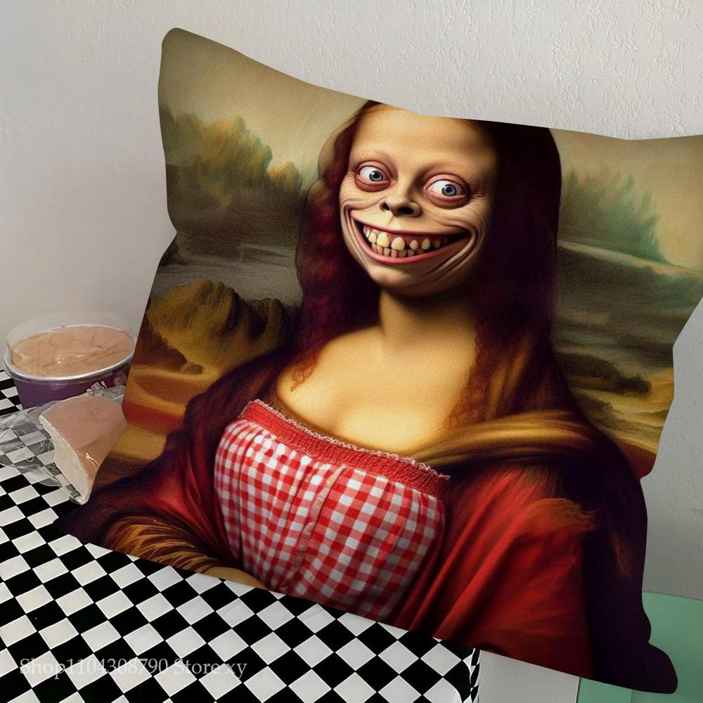 1pc Abstract Van Gogh And Friends Mona Lisa Pillow Case Square Bedroom Sofa Leisure Comfort Cushion Car Living Home Decoration
